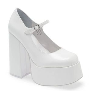 Jeffrey Campbell Mary Jane Platform Pump White Ice Crinkle Patent 9 Sold Out